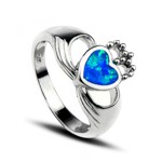 Sterling Silver Blue Fire Opal Claddagh Ring